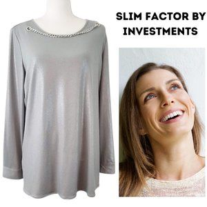 SLIM FACTOR By Investments Silver Shimmer Blouse - Women's M